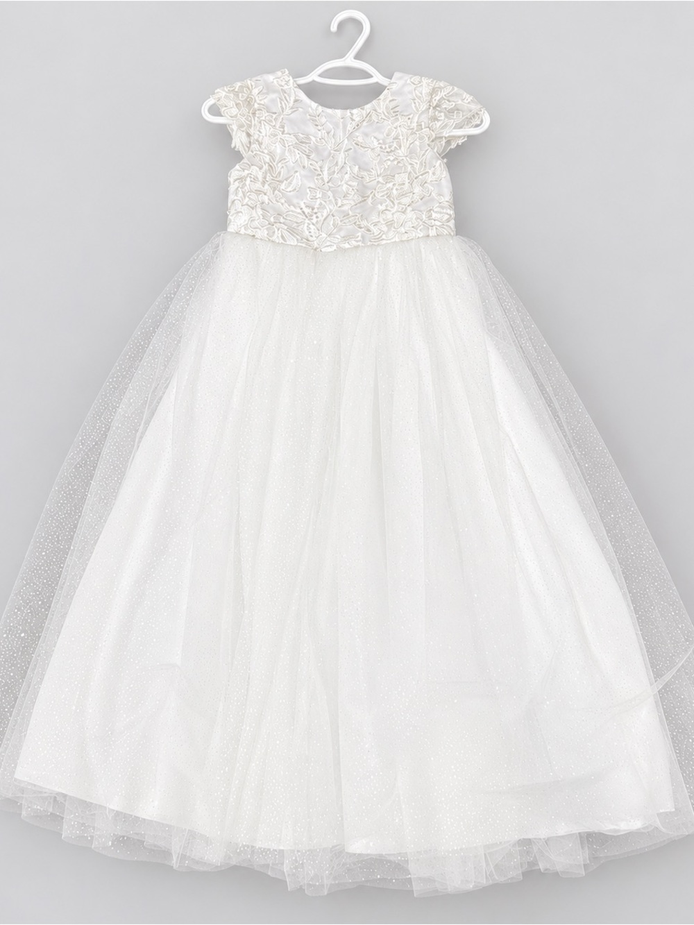 Girls White Embroidered Tulle Dress